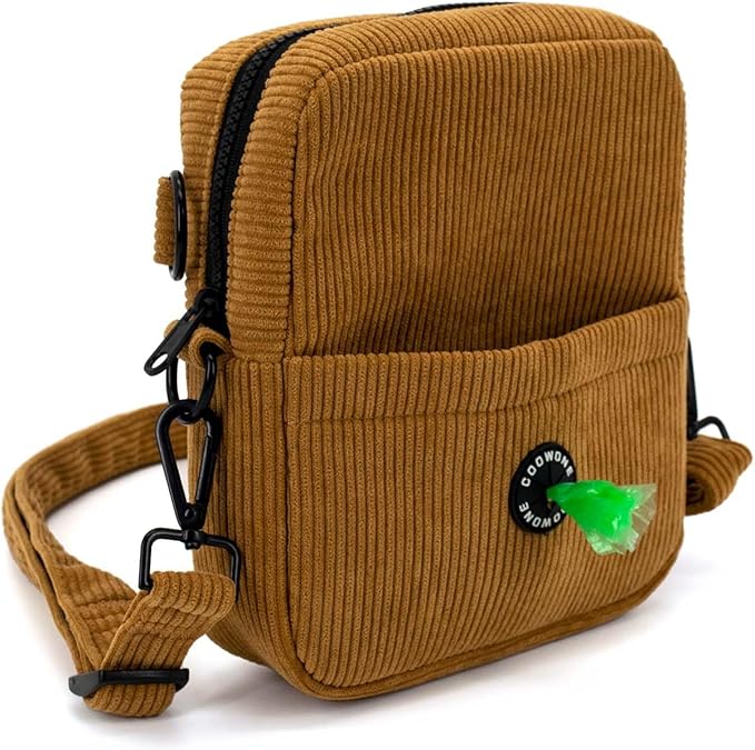 COOWONE Dog Treat Pouch,Velvet Dog Training Pouch Bag Built-in Poop Bag Dispenser | Large Capacity Pet Treat Training Bag for Treats, Kibbles, Pet Toys (Brown)