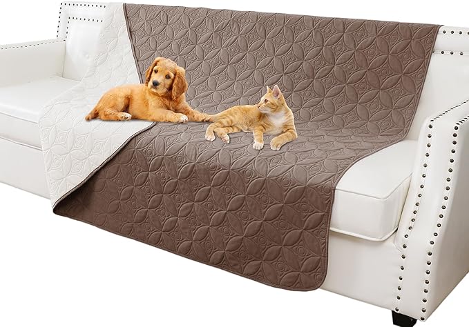 Waterproof Dog Blanket, 52x82 inches Pet Couch Covers for Sofa, Bed Furniture Protector from Dogs Washable and Reversible-Chocolate+Cream