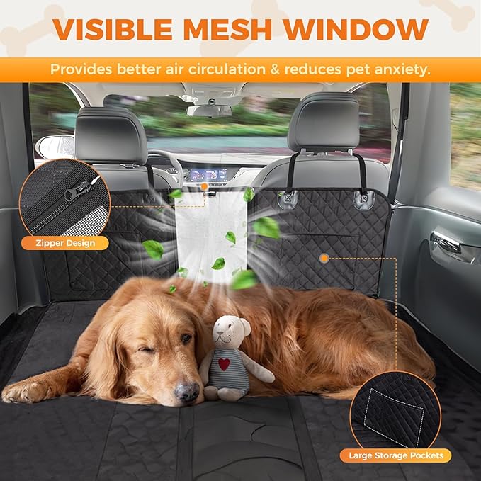 KingCamp Dog Car Seat Cover for Back Seat, Waterproof Scratch Proof Dog Hammock with Hard Bottom 600D Heavy Duty Nonslip Durable Seat Protector with Mesh Visual Window for Cars, SUVs & Trucks