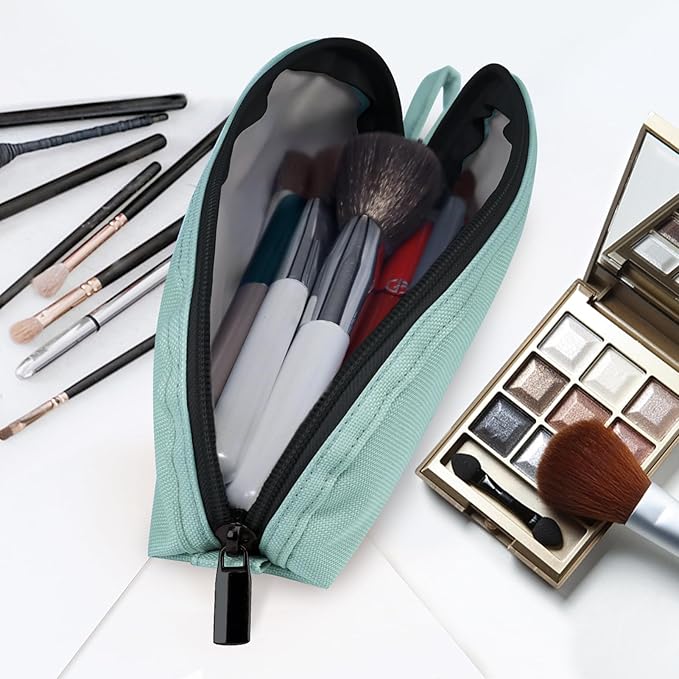 Gloppie Travel Makeup Brush Holder - Small Makeup Bag Compact Cosmetic Bag, Portable Cosmetic Pouch for Organizing Brushes On-the-go, Mint Blossom Green