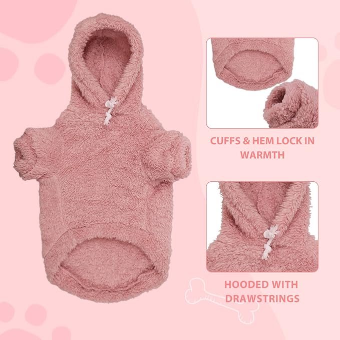Fuzzy Dog Sweaters for Small Dogs Dog Hoodie Pet Clothes Warm Soft Cozy Coats Hooded Sweatshirt Fleece Small Pet Hoodies Sweater(Pink-XS)
