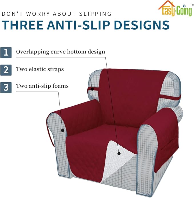 Easy-Going Sofa Slipcover Loveseat Cover Waterproof Couch Cover Washable Sofa Cover for 2 Cushion Couch Non-Slip Fabric Furniture Protector with Pocket for Pets Kids Dog Cat (Loveseat, Christmas Red)