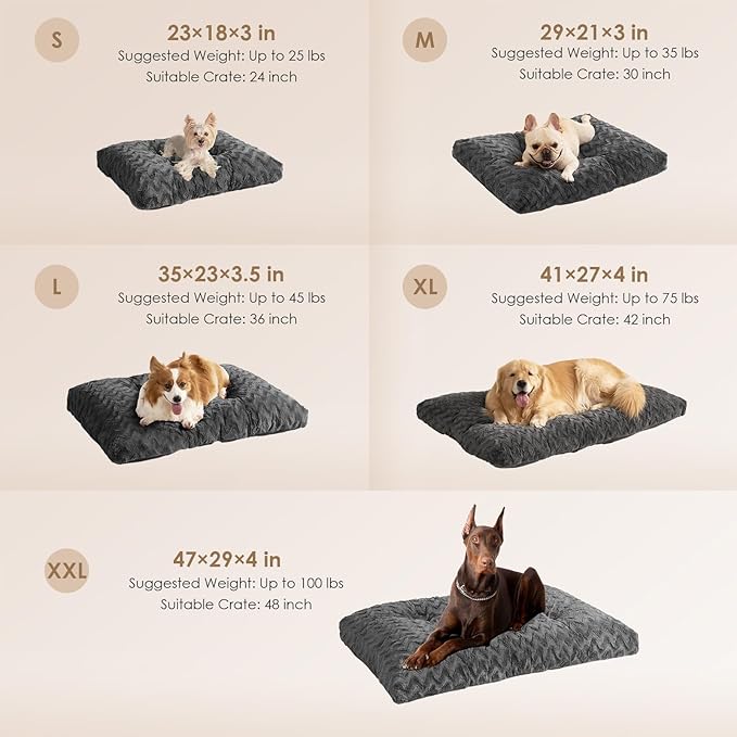 EHEYCIGA Washable Small Dog Bed for Crate 23x18 Inch, Reversible Kennel Pad for Puppy Weight Up to 25 lbs, Plush and Comfy Pet Sleeping Mat, Charcoal