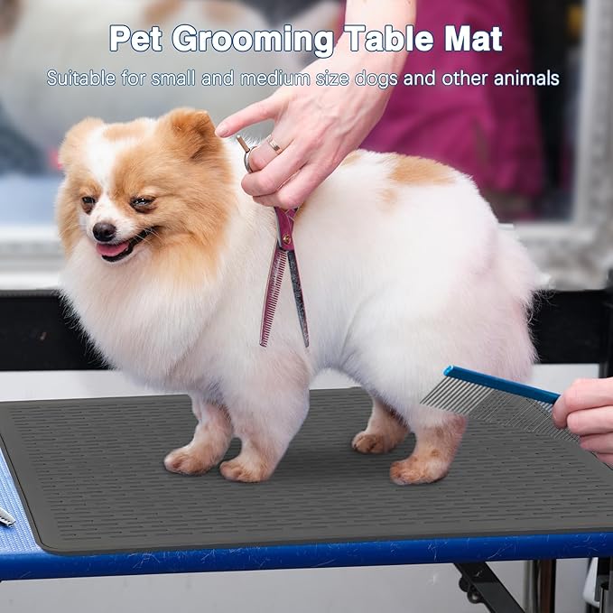 Dog Grooming Table Mat Pad Non Slip, Multipurpose Soft Pet Grooming Table Mats at Home, 28 x 19.7 Inch Silicone Durable Anti-Fatigue Groomer Mats Paw Protection Easy-Clean Cat Dog Bath Mat (Black)