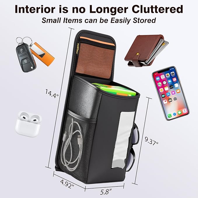 Car Tissue Holder, Rectangle Tissue Box Cover for 60/120/180 Count Kleenex Tissue Boxes, Car Storage Organizer Front Seat with Napkin Holder and 3 Pockets,Seat Side Car Organizer for Cars,SUVs,Trucks