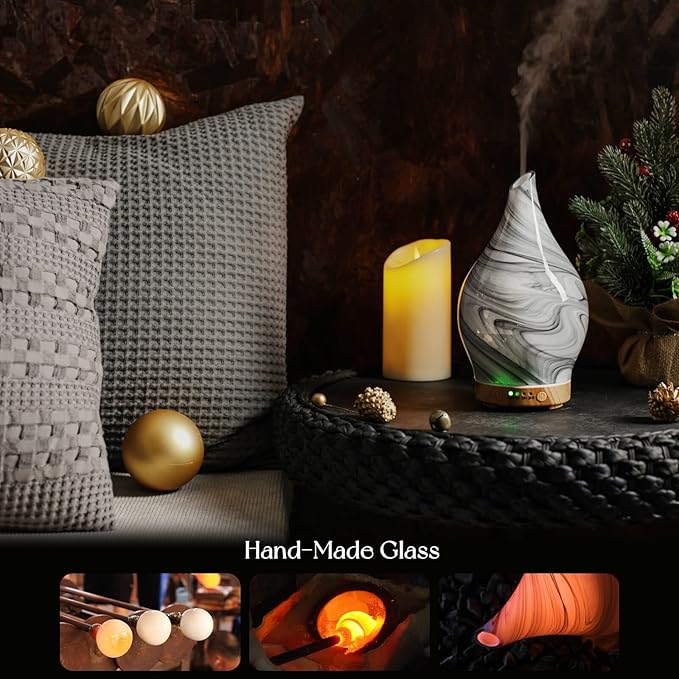 Porseme 150ml Essential Oil Diffuser Glass Color Changing Aroma Air Diffusers Aromatherapy Ultrasonic Cool Mist Humidifier 6 Running Hours Waterless Auto-Off for Sleeping, Yoga, Office, Spa (Ink)