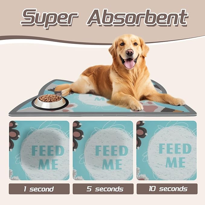 Le couranT Cat Food Plastic Placemat for Dog Food, Feeding Mat, Dog Cat Bowl,Non-Slip Super Absorbent,Quick Dry, Accessories Pet Supplies.Backing Pet mat for Messy Drinkers. Cat Heads-16x24 in