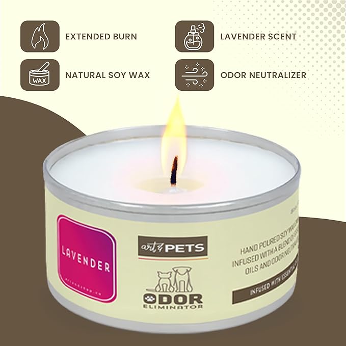Pet Odor Candle for Dogs and Cats Long-Lasting 72-Hour, Odor Eliminating Candles Burn Natural Soy Wax with Refreshing Scent, Scented Candle to Remove Pet Smells (Lavender)