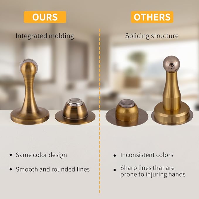 Bak Bo Magnetic Door Stopper, Strong Magnetic Door Holder Keep Door Open, Zinc Alloy Door Catch for Wall & Floor Mounting, No Drilling Door Stop with Adhesive (2 Pack Antique Brass)