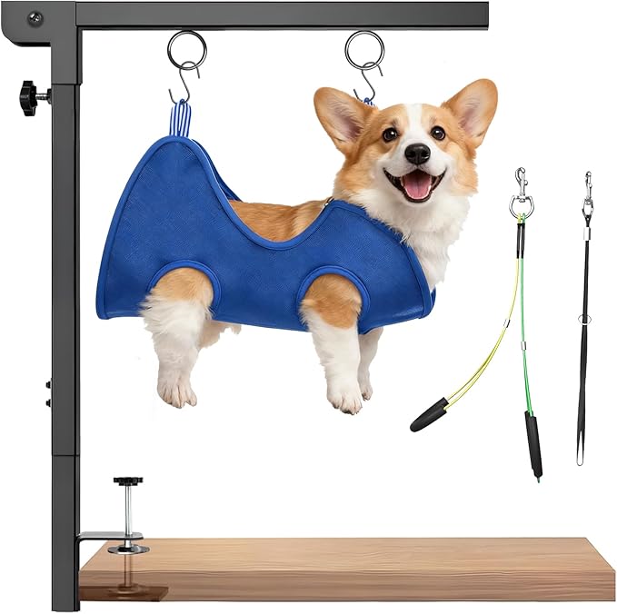 Foldable Dog Grooming Arm : Adjustable Height 26-40 - for Dog Grooming Table - with Dog Grooming Hammock & No-Sit Holders-Grooming Restraint for Small Medium Dogs at Home or Salon