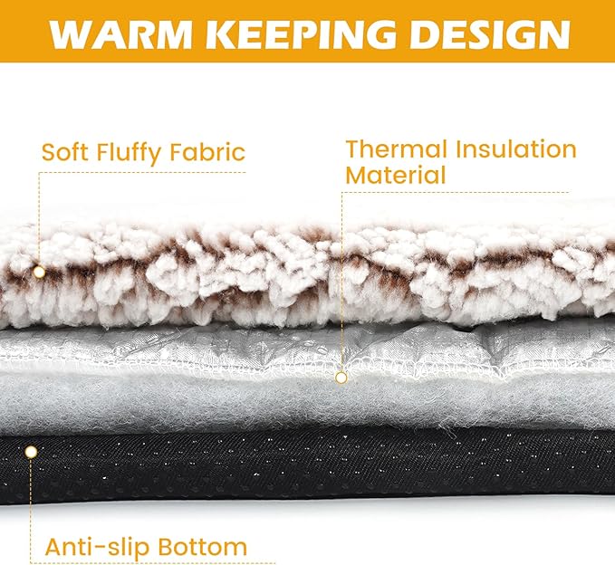 Buvlnee Self Warming Cat Bed Mat, Self Heating Mat for Dog, Extra Warm Thermal Pet Pad with Non-Slip Bottom, Removable Washable Cover for Indoor Outdoor Non Electric (Khaki, 18x24in)