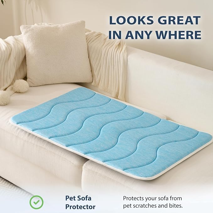 MICROCOSMOS 0.8" Thick Cooling Dog Foam Pad & Summer Pet Sleeping Mat, Machine Washable, Materials Safe, Portable Flat Pet Bed for Dogs.(Sky Blue, 36" x 23")
