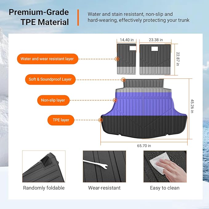 powoq Cargo Mat Compatible with 2025 2026 Toyota Camry Cargo Liner Trunk Mat (Includes Hybrid) TPE Back Seat Protector Replacement for 2025-2026 Toyota Camry Accessories (Trunk Mat+Backrest Mats)