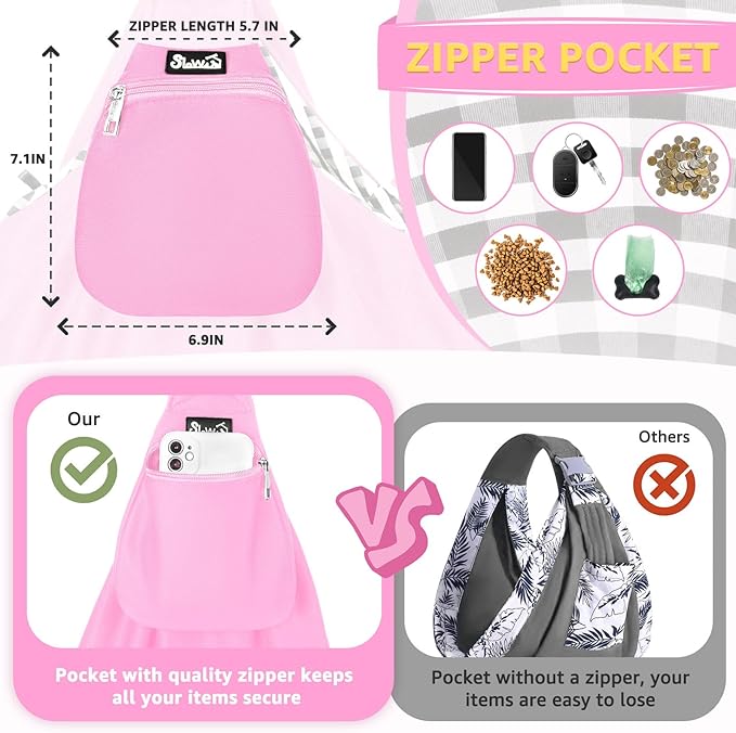 SlowTon Dog Carrier Sling - Thick Padded Shoulder Strap Adjustable Dog Carriers for Small Dogs, Puppy Carrier Purse for Pet Cat with Front Zipper Pocket Safety Belt Machine Washable (PI, L)