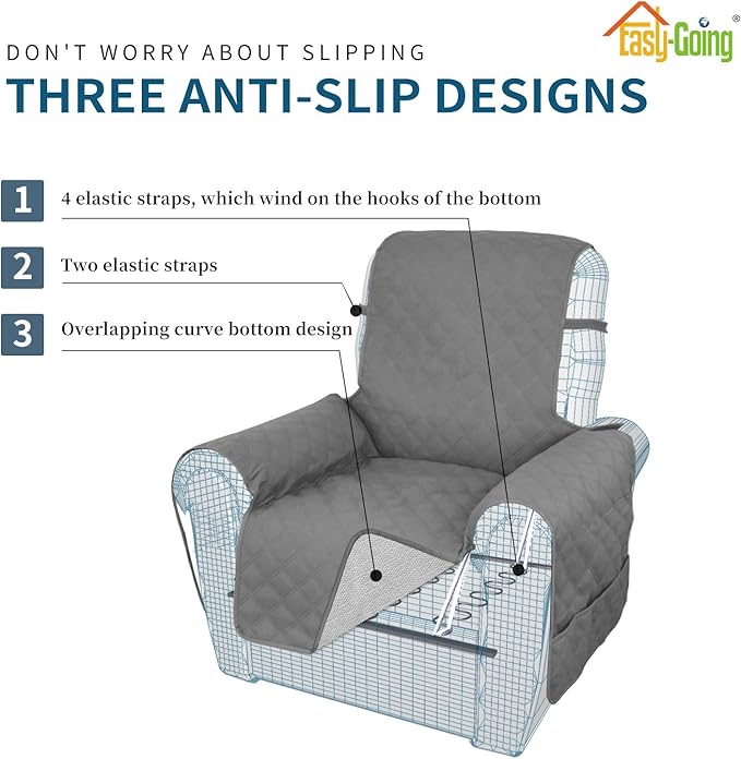 Easy-Going Sofa Slipcover Waterproof Oversized Recliner Chair Cover Non-Slip Fabric Couch Cover for Living Room Washable Furniture Protector for Pets Kids Children Dog Cat (Oversized Recliner, Grey)