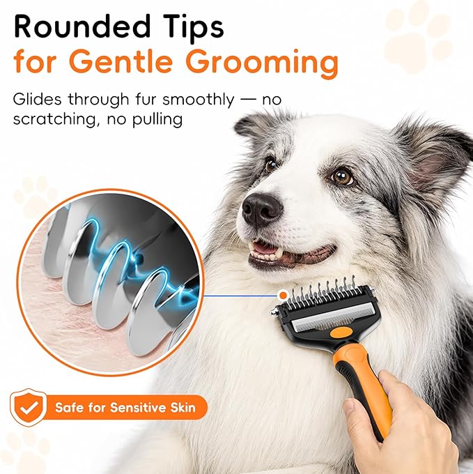 3-in-1 Professional Pet Grooming Brush for Dogs & Cats – Dematting Comb, Undercoat Rake & Deshedding Tool for Long & Short Hair, Heavy Shedding & Matted Fur (Organge)