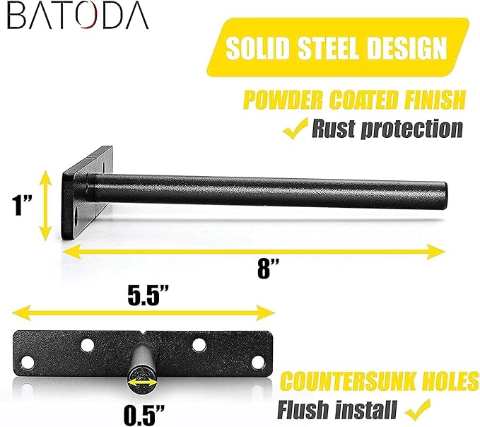 BATODA - 8" Floating Shelf Bracket Heavy Duty (16 pcs)–Solid Steel Blind Shelf Supports - Hidden Brackets for Floating Wood Shelves - Blind Shelf Support Shelving Mounting Hardware Included (Pack 16)