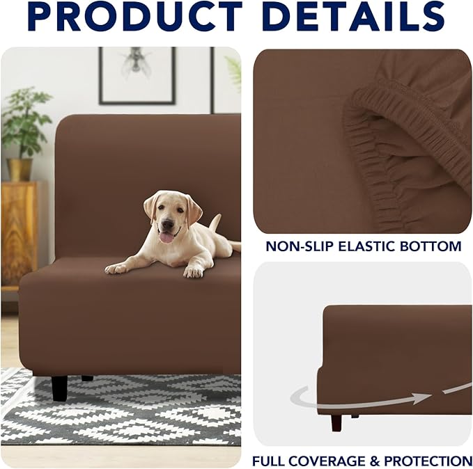 PureFit 100% Dual Waterproof Futon Cover - Stretch Non Slip Fleece Sofa Covers, Washable, Leakproof Furniture Protector for Kids, Pets, Dogs (Brown)