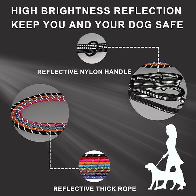 ZALER Short Dog Leash, 18 Inches Rope Traffic Leashes for Dogs, Reflective Dog Lead with O-Ring, Heavy Duty Pet Leash for Large and Medium Dogs (18'' Red)