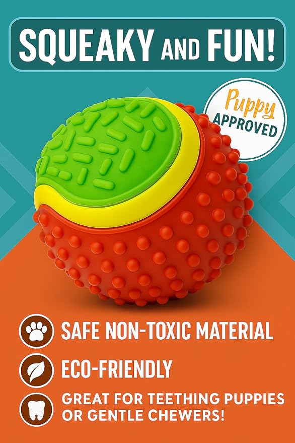 PetBox Soft Squeaky Rubber Toy Ball with Rattle Noise for Dogs - 3.2" Diameter