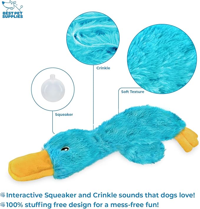 Best Pet Supplies Interactive Squeaky Dog Chew Toy, Ideal Dog Toys for Chewers, Small, Medium & Large Dogs, and Fetch Lovers - Crinkle Duck (Turquoise), Medium