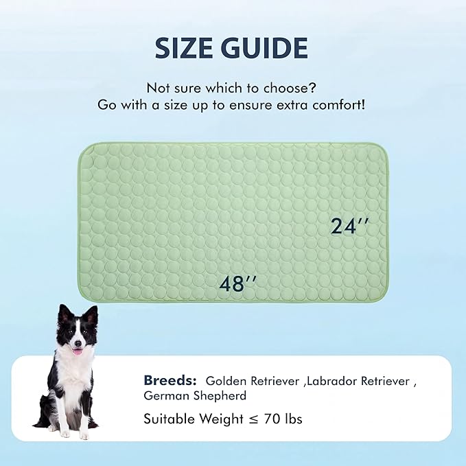 MICROCOSMOS Summer Cooling Mat & Sleeping Pad- Water Absorption Top, Materials Safe, Easy Carry, EZ Clean. Keep Cooling for Pets, Kids and Adults.(Green, 48" x24")