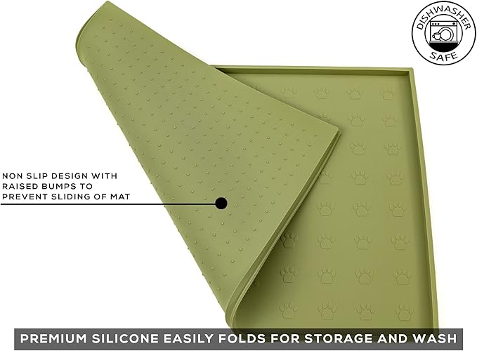 Humble Pet Food Mat Feeding Tray - Non-Slip, Anti-Spill, Raised Dog Food Mat, Easy Clean Waterproof - Premium Quality Silicone - Perfect for Dog Bowl Mat and Cat Feeding Mat Tray, 24" x 16" (Olive)