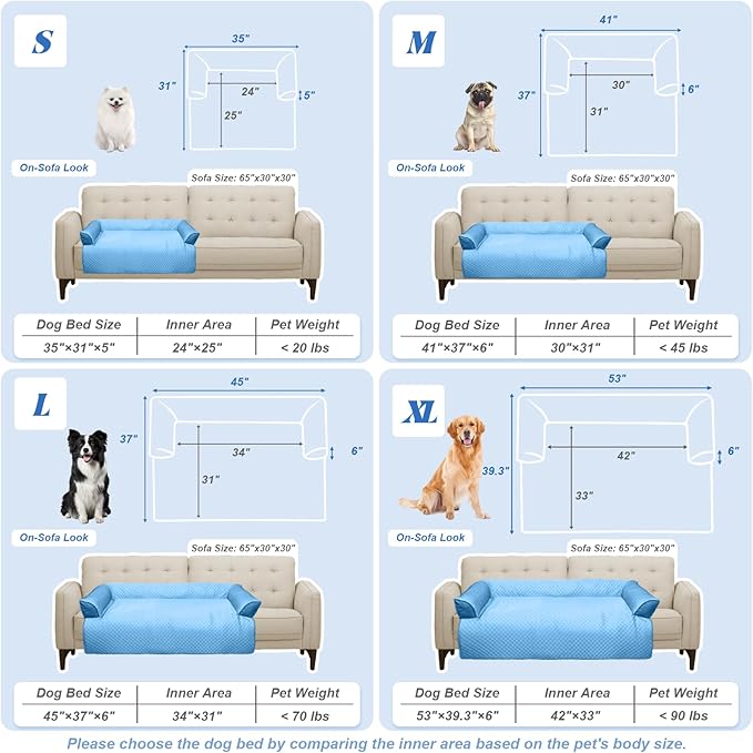GGIB Cooling Dog Bed Mat with Bolster Pillow Washable Dog Couch Cover Breathable Summer Pet Couch Bed Protector Indoor(Extra Large, Cooling Blue)