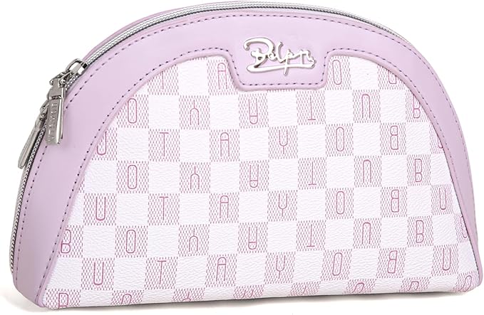 BOYATU Small Travel Makeup Bag for Women: Elegant Vegan Leather Cosmetic Pouch for Purse - Waterproof Toiletry Bag with Mirror(021-Purple)