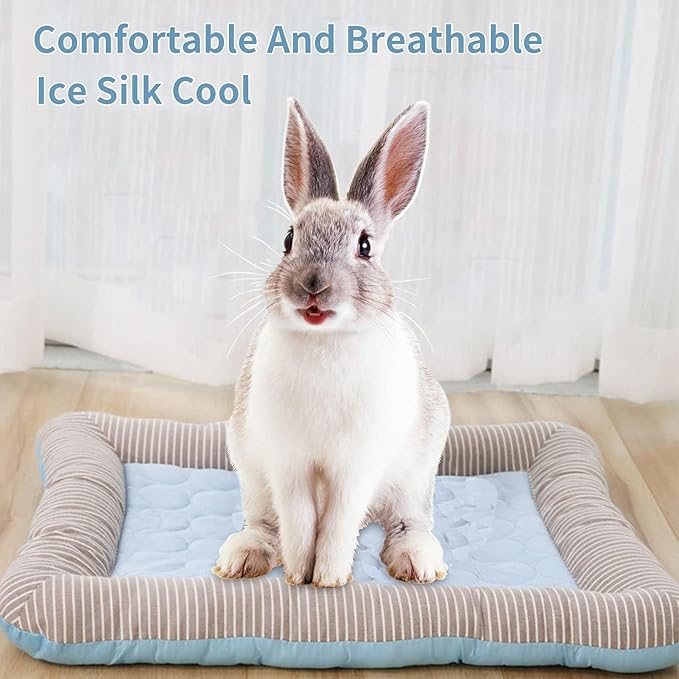 PINVNBY Rabbit Cooling Pad 16.9" L*12.9" W Bunny Bed Mat Ice Silk Summer Pet Cooling Sleeping Pad Portable cage Liner Washable for Bunnies Guinea Pigs Chinchillas Hedgehog Ferrets