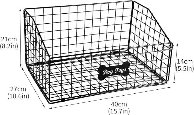 Geyecete Toy box for dogs large Dog Toy organizer Pet wire folding basket DOY TOY container dog toy box-Chew-Proof Dog Food Toy Storage-Black