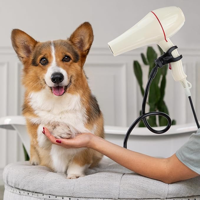 DYNWAVE Dog Hair Dryer Stand, Pet Grooming Table Hair Dryer Holder Hose Tube Holder Hands- Groomers Adjustable Third Arm with Clamp, 360 Degrees Rotatable Hair Dryer Stand for Dog Cat Grooming