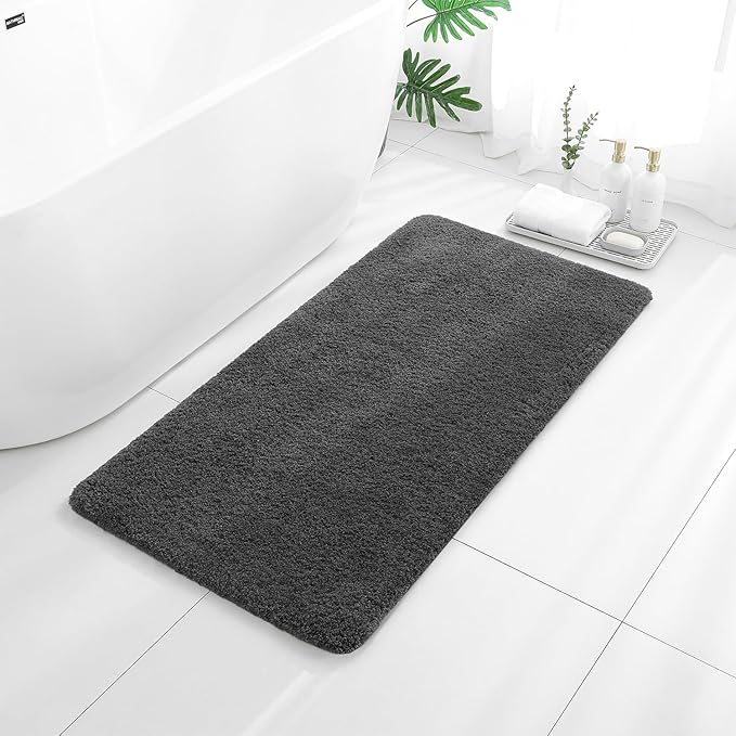Dark Gray Bathroom Rugs 24"x48" – Long Plush Non-Slip Bath Mat, Absorbent & Washable Microfiber Runner Rug – Perfect for Tub, Sink, or Washroom