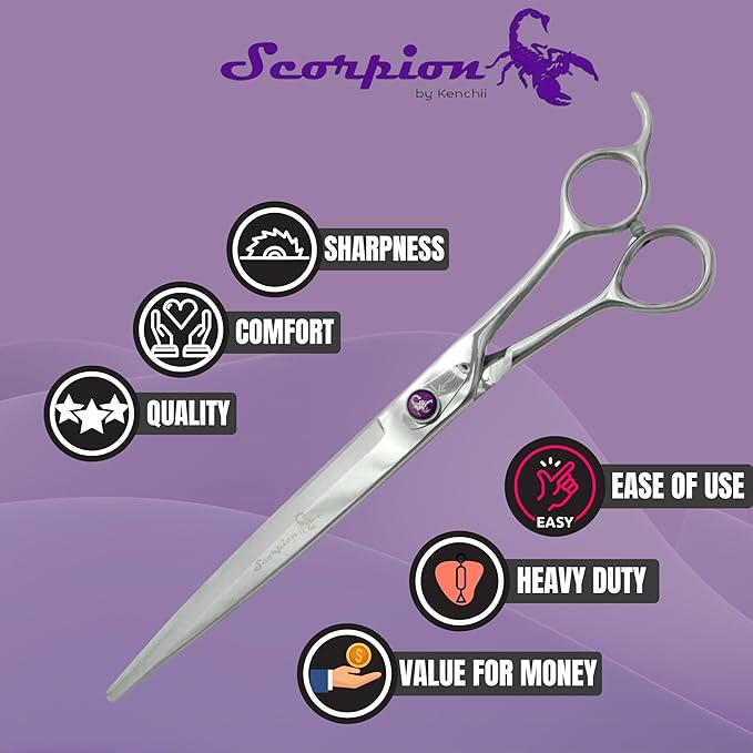 Kenchii Scorpion Dog Grooming Scissors, 9 Inch Straight Shears, Dog Scissors for Grooming, Professional Pet Grooming Scissors, Heavy Duty, Durable and Sharp