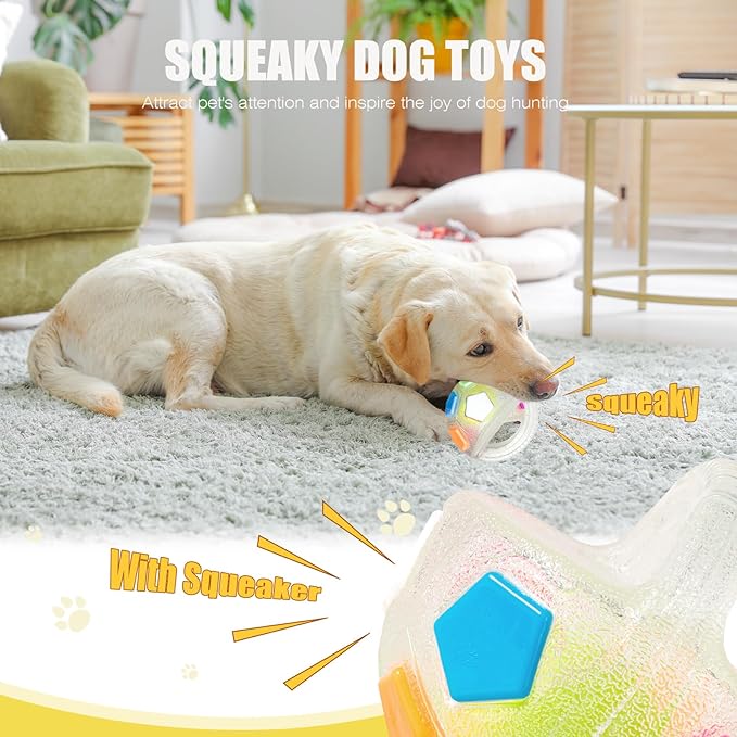 YOOGAO Pet Dog Toy Ball with Handle, Toss and Fetch Play, Interactive Ball for Dogs Playing, Squeaky Floating (2pc)