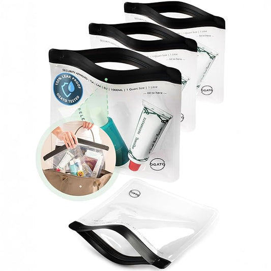 Ogato 3pcs - Clear TSA Approved Toiletry Bag - Our Quart Size Clear Toiletry Bags are Security Approved Worldwide for Liquids & Cosmetics - 100% 3-1-1 Compliant Travel Bags for Toiletries