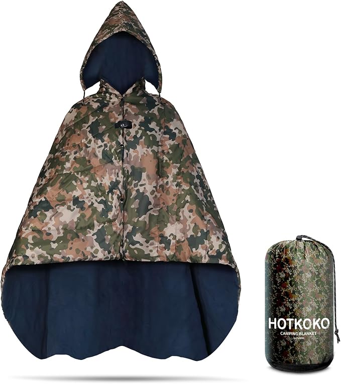 Hooded Stadium Blanket, Waterproof Fleece Wearable Camping Blanket