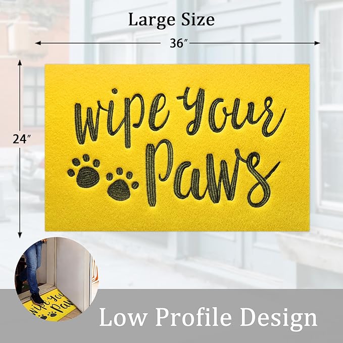 AAZZKANG Yellow Door Mat Outdoor Non Slip Funny Wipe Your Paws Doormat Large 36"x24" Ultra Absorb Mud Easy to Clean Dog Doormat for Front Door,Entry,Indoor