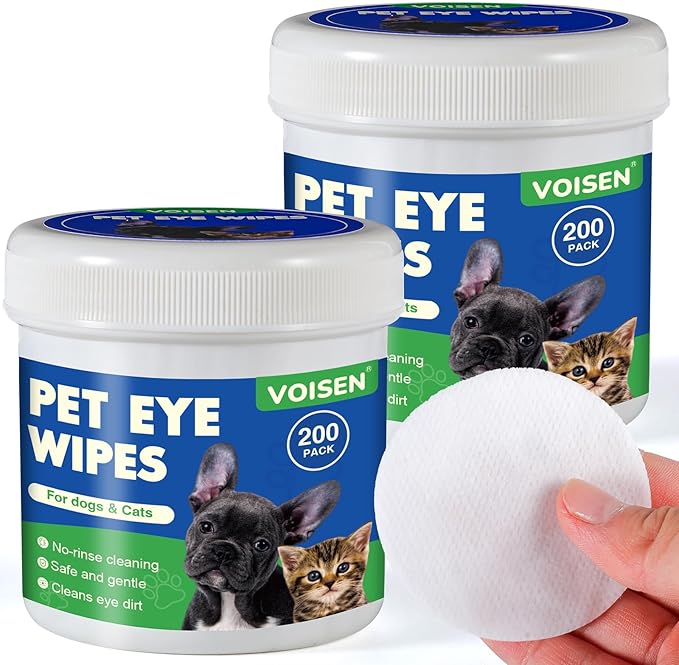 VOISEN 400Pcs Eyes Wipes for Dogs, Pet Tear Stain Remover Wipes, Care Eye Wash Pads for Dogs and Cats, Face, Eye Cleaner Pads to Gently Remove Discharge, Eye Wipes for Dogs & cat Eye Wipes