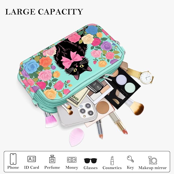 BIAOTIE Wristlet Purses for Women, Nylon Small Crossbody Bags with Adjustable Strap 3 Zipper Wristlet Wallet Phone Organizer