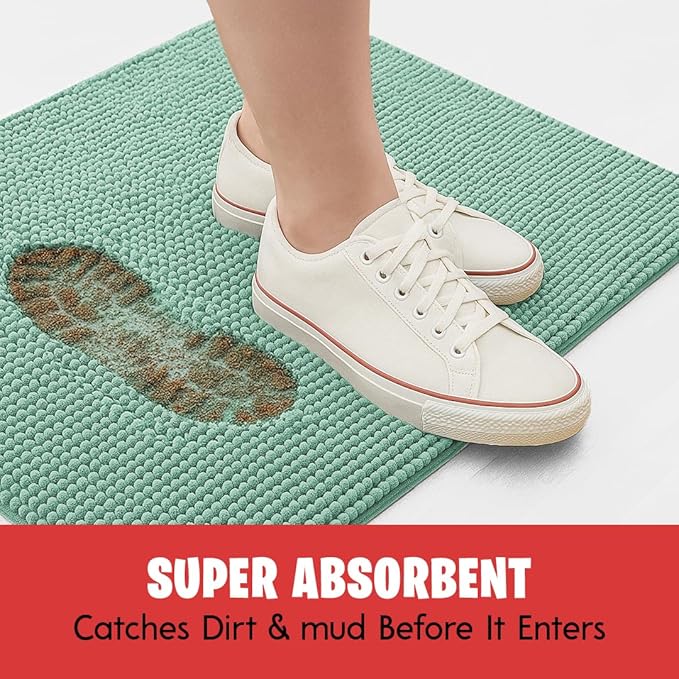 MudGuard Mat™ Dog Door Mat for Muddy Paws, Super Absorbent Microfiber, Non-Slip Indoor Mat, Quick Dry Chenille Mud Mat for Dogs & Entryway, Washable, Sea Green 16" x 24"