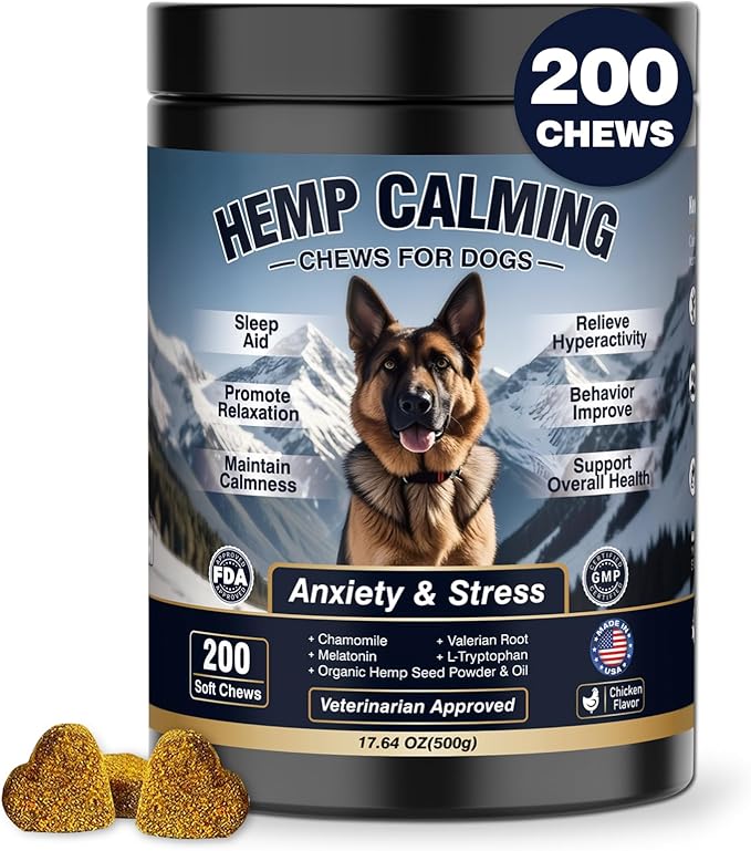 Calming Chews for Dogs 200ct-Chicken Hemp Dog Calming Chews - Anxiety and Stress Relief Treats Melatonin Bites Sleep Aid for Small/Medium/Large Dogs Calm Dog - Separation, Fireworks, Barking, Thunder