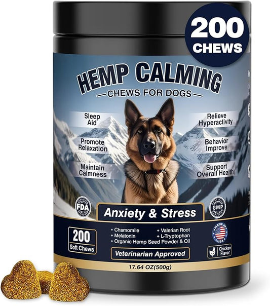 Calming Chews for Dogs 200ct-Chicken Hemp Dog Calming Chews - Anxiety and Stress Relief Treats Melatonin Bites Sleep Aid for Small/Medium/Large Dogs Calm Dog - Separation, Fireworks, Barking, Thunder