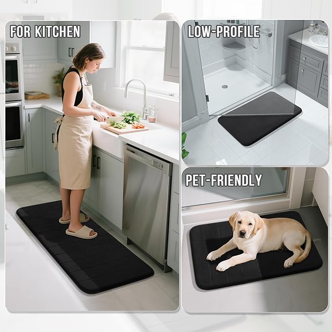Yimobra Memory Foam Bath Mat, Super Soft Absorbent Bathroom Rug Non Slip 31.5x20 Inch, Quick Dry, Machine Washable Floor Carpet for Tub Shower, Home Decor Accessories, Black