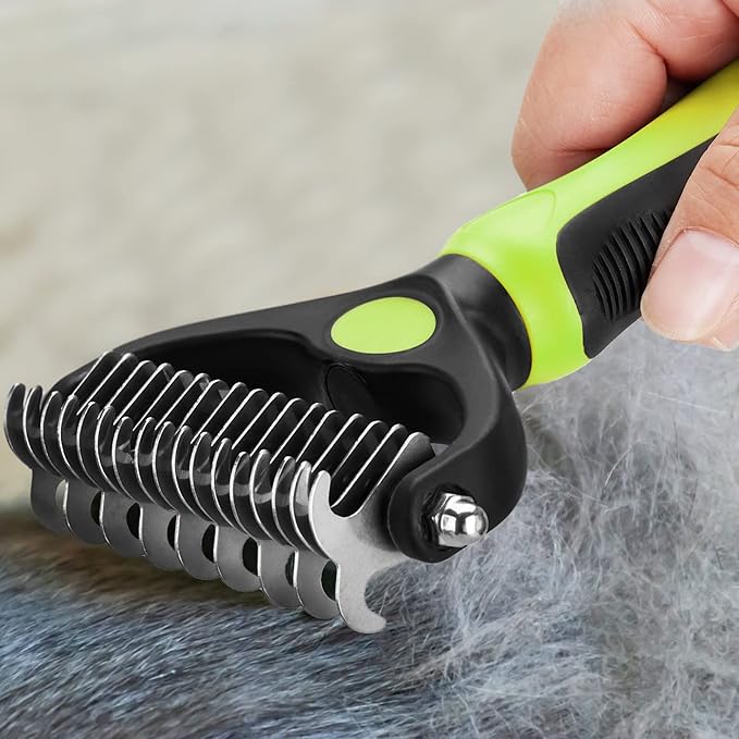 XLCL pet Pet Grooming Tool - 2 Sided Undercoat Rake for Cats and Dogs - Safe Dematting Comb for Easy Mats & Tangles Removing - No More Nasty Shedding and Flying Hair