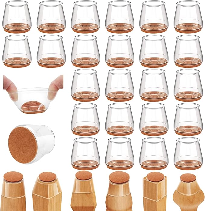 24Pcs Silicone Chair Leg Floor Protectors,Floor Protectors for Chairs,Rubber Chair Leg Protectors for Hardwood Floors,Chair Leg Caps Chair Leg Covers for Wooden Floors(Clear, Small)