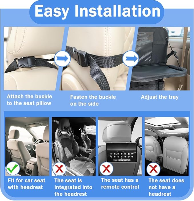 Backseat Car Organizer, Kick Mats Back Seat Protector with 8 Storage Pockets, Car Organizers and Storage with Car Food Tray Travel Accessories, 2 Pack
