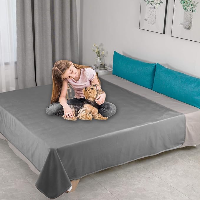 Ameritex Pet Bed Blanket Reversible 100% Waterproof Velvet Super Soft for Sofa and Bed (68x82 Inches, Light Grey+Beige)