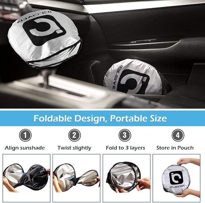 IC ICLOVER Car Windshield Sunshade with Pet Design, Cute Cartoon Design Front Auto Car Windshield Sun Shade Folding Silvering Sun Visor - UV Coating for UV Ray Deflector (Dog & Cat) -Large