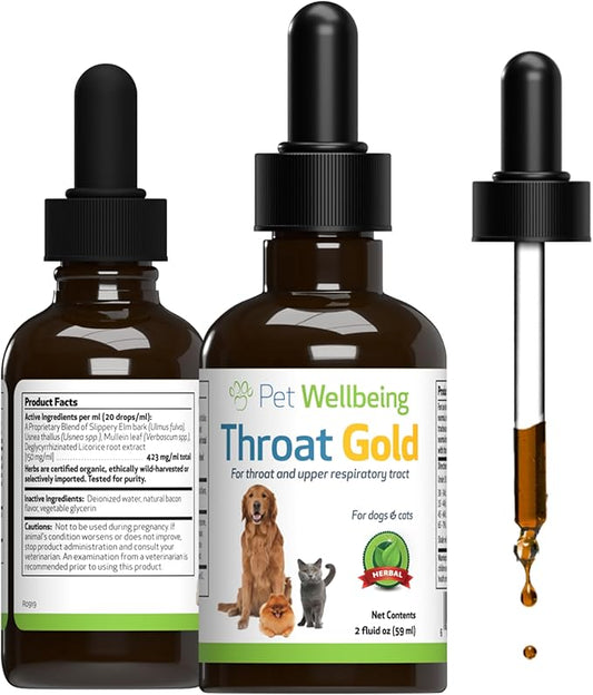 Pet Wellbeing Throat Gold for Dogs - Vet-Formulated - Soothes Throat Discomfort, Hoarseness, Leash Strain, Occasional Cough in Dogs - Natural Herbal Supplement 2 oz (59 ml)